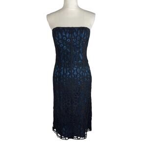 Vintage Betsey Johnson Black Blue Lace Crochet Strapless Dress Size 6 Whimsigoth